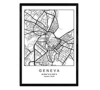 Nacnic Carte de la carte de la ville Geneva Nordic Style en noir et blanc. Affiche A3 Taille encadrée avec du papier noir imprimé 250 gr. Photos, draps et affiches pour salon et chambre à coucher