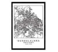 Nacnic Carte de la carte de la ville Guadalajara Nordic Style en noir et blanc. Affiche A4 encadrée de papier imprimé de cadre noir 250 gr. Photos, draps et affiches pour salon et chambre à coucher