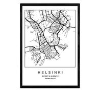 Nacnic Carte de la carte de la ville Helsinki Nordic Style en noir et blanc. Affiche A3 Taille encadrée avec du papier noir imprimé 250 gr. Photos, draps et affiches pour salon et chambre à coucher