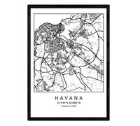 Nacnic Carte de la carte de la ville La Havane Nordic Style en noir et blanc. Affiche A3 Taille encadrée avec du papier noir imprimé 250 gr. Photos, draps et affiches pour salon et chambre à coucher