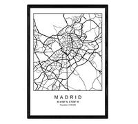 Nacnic Carte de la carte de la ville Madrid Nordic Style en noir et blanc. Affiche A4 encadrée de papier imprimé de cadre noir 250 gr. Photos, draps et affiches pour salon et chambre à coucher