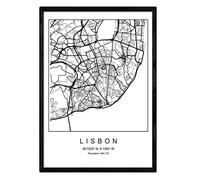 Nacnic Carte de la carte ville Lisbonne Style nordique en noir et blanc. Affiche A3 Taille encadrée avec du papier noir imprimé 250 gr. Photos, draps et affiches pour salon et chambre à coucher