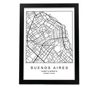Nacnic Carte de la ville Buenos Aires Style nordique en noir et blanc. Affiche A3 Taille encadrée avec du papier noir imprimé 250 gr. Photos, draps et affiches pour salon et chambre à coucher