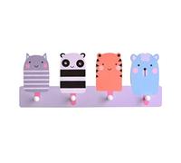 Nacnic Cintres en bois de style nordique pour enfants avec 4 crochets ronds, sans danger pour les enfants, animaux colorés à thème, cintres fonctionnels pour décorer la chambre de votre enfant.