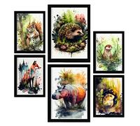 Nacnic Créatures Affiches. Illustrations d'animaux dans des Paysages Naturels, Style Aquarelle Réaliste. Design d'intérieur et décoration. A4 & A3.