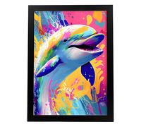 Nacnic Dauphin Illustration animale souriante colorée. Impressions d'affiches d'art mural pour chambre à coucher, chambre d'enfant ou décoration de design d'intérieur de salon. Modèle 1, Taille A3