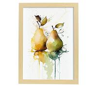 Nacnic Des poires Affiche dans le style aquarelle Fruits Illustration Fond blanc Impressions d'art mural pour maison cuisine salon Design d'intérieur Décoration Model A3 avec cadre en bois clair