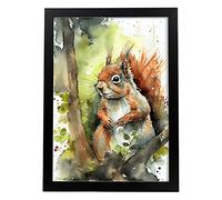 Nacnic Écureuil dans la forêt Affiche en impression de style aquarelle Illustration d'animaux dans l'art mural de paysage naturel pour le salon la chambre et le bureau Décoration d'intérieur A4