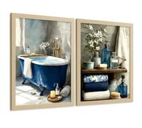 Nacnic Ensemble De 2 Affiches Décoratives Pour Salle De Bain Posters Modernes Pour Mur, Lavabo, Douche, Toilettes Et Salle De Bain, Décoration Élégante Avec Baignoire Bleue A4 Sans Cadre