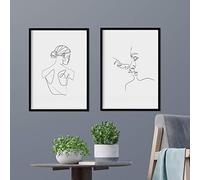 Nacnic Ensemble de 2 feuilles de dessins avec un seul coup « mâle baiser femme et le dos des femmes. » Les affiches avec une seule ligne. format A3 unframed