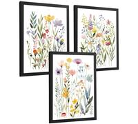 Nacnic Ensemble De 3 Affiches De Fleurs Pastel. Décoration Murale Avec Des Fleurs Colorées. Posters Botaniques Minimalistes. Décoration Murale Pour Salon Et Chambre. Dimensions A3 Cadre Noir