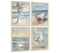 Nacnic Ensemble De 3 Affiches Représentant La Plage Mer Une Hirondelle & Un Coucher De Soleil Murale Scène De Bord De Mer Décoratives Pour Salle De Bain Cuisine Salon Dimensions A4 Sans Cadre