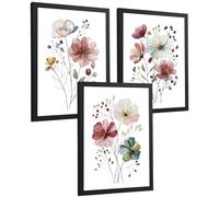 Nacnic Ensemble De 3 Aquarelles De Fleurs. Affiches Décoratives De Fleurs Colorées. Poster Botanique Minimaliste. Peintures De Fleurs Sauvages Pour Salon Et Chambre. Dimensions A4 Cadre Noir