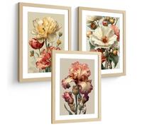Nacnic Ensemble De 3 Aquarelles De Fleurs Colorées. Affiches Décoratives De Fleurs Et De Nature. Poster Botanique Minimaliste. Peintures De Fleurs Sauvages Pour Salon Dimensions A4 Cadre En Bois Léger