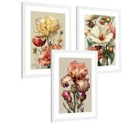 Nacnic Ensemble De 3 Aquarelles De Fleurs Colorées. Affiches Décoratives De Fleurs Et De Nature. Poster Botanique Minimaliste. Peintures De Fleurs Sauvages Pour Salon Dimensions A4 Cadre Blanc