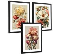 Nacnic Ensemble De 3 Aquarelles De Fleurs Colorées. Affiches Décoratives De Fleurs Et De Nature. Poster Botanique Minimaliste. Peintures De Fleurs Sauvages Pour Salon Dimensions A4 Cadre Noir