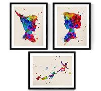 Nacnic Ensemble de 3 Feuilles de Style Aquarelle pour Le Cadrage. Affiches avec des Images de Peter Pan, la fée Clochette et Ses Amis. Décorez Papier 250 grammes de domitorio pour Enfants, Salon.