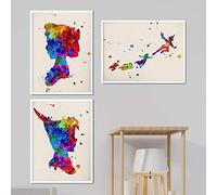 Nacnic Ensemble de 3 impressions pour encadrer, style aquarelle. Images de Peter Pan, fée Clochette et leurs amis au format 30x40 cm. Décorez la chambre des enfants, le salon .sans cadre