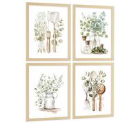 Nacnic Ensemble De 4 Affiches Décoratives Murales, Cuisine Botanique Style Bohème Champêtre Cuisine Rustique Plantes Vertes Affiches Décoratives Pour Salon & Chambre Dimensions A3 Sans Cadre