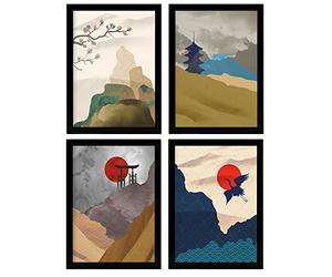 Nacnic Ensemble de 4 Affiches Japonaises Harmonie. Estampes et illustrations à l'esthétique orientale. Conception et décoration d'intérieur. A4 sans cadre.