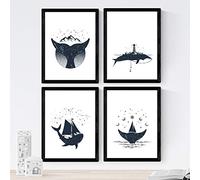 Nacnic Ensemble de 4 feuilles de baleines, en format A4, Papier affiche 250 gr de haute qualité. Frameless