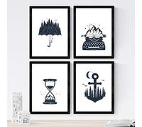 Nacnic Ensemble de 4 feuilles de temps dans les bois, en format A4, papier d'affiche 250 gr de haute qualité. Frameless