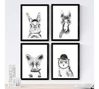 Nacnic Ensemble de 4 feuilles Enfants Animaux avec des lunettes en format A3, Papier affiche 250 gr de haute qualité. Frameless