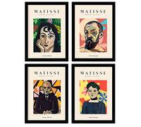 Nacnic Ensemble de 4 illustrations de Matisse. Connaissances. Collection d'illustrations colorées dans le style galerie d'art. Décoration d'intérieur. A4 sans cadre.
