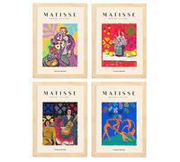 Nacnic Ensemble de 4 illustrations de Matisse. Événements. Collection d'illustrations colorées dans le style galerie d'art. Décoration d'intérieur. A4 avec cadre en bois.