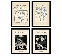 Nacnic Ensemble de 4 Illustrations de Picasso. Noir Collection Expression. Illustrations dans Le Style galerie d'art. Décoration d'intérieur. A4 sans Cadre.