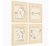 Nacnic Ensemble de 4 illustrations de Picasso. Paix. Illustrations à un seul trait dans le style de la galerie d'art. Peintures pour la décoration intérieure. A3 sans cadre.