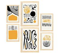 Nacnic Ensemble de 6 affiches à l'encre noire. Émotions. Impressions artistiques et abstraites pour l'aménagement intérieur et la décoration. A3 & A4, cadres en bois.