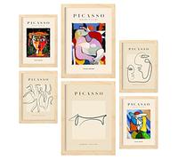 Nacnic Ensemble de 6 affiches à l'encre noire. Femmes. Estampes de fauvisme et de surréalisme pour l'aménagement intérieur et la décoration A3 & A4, cadres en bois.