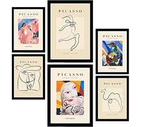 Nacnic Ensemble de 6 affiches à l'encre noire. Harmonie. Estampes de fauvisme et de surréalisme pour l'aménagement intérieur et la décoration A3 et A4, cadres noirs.