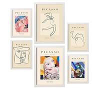 Nacnic Ensemble de 6 affiches à l'encre noire. Harmonie. Estampes de fauvisme et de surréalisme pour l'aménagement intérieur et la décoration A3 et A4, cadres blancs.