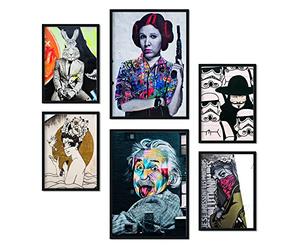 Nacnic Ensemble de 6 affiches Art de la rue. Impressions d'art mural esthétiques pour conception de chambre à coucher ou de salon. Tailles A3 et A4. Avec cadre noir..
