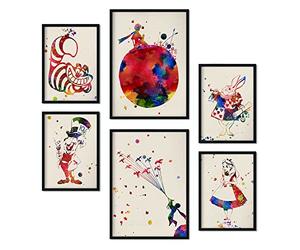 Nacnic Ensemble de 6 affiches d'Alicia et du Petit Prince. Collection de plaques avec collage esthétique pour la décoration d'intérieur. Tailles A3 et A4. Avec cadre noir.