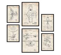 Nacnic Ensemble de 6 affiches de brevets Avion. Affiches avec des illustrations de brevets rétro pour votre maison. Décoration intérieure de style vintage. Formats A4 et A3. Avec cadre.