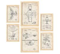 Nacnic Ensemble de 6 affiches de brevets Avion. Affiches avec des illustrations de brevets rétro pour votre maison. Décoration intérieure de style vintage. Formats A4 et A3. Avec cadre.