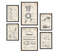 Nacnic Ensemble de 6 affiches de brevets Basketball. Affiches avec des illustrations de brevets rétro pour votre maison. Décoration intérieure de style vintage. Formats A4 et A3. Avec cadre.