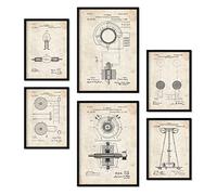 Nacnic Ensemble de 6 affiches de brevets Électrique 2. Affiches avec des illustrations de brevets rétro pour votre maison. Décoration intérieure de style vintage. Formats A4 et A3. Avec cadre.