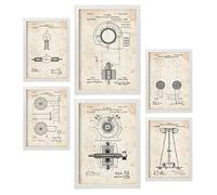 Nacnic Ensemble de 6 affiches de brevets Électrique 2. Affiches avec des illustrations de brevets rétro pour votre maison. Décoration intérieure de style vintage. Formats A4 et A3. Avec cadre.