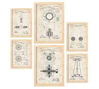 Nacnic Ensemble de 6 affiches de brevets Électrique 2. Affiches avec des illustrations de brevets rétro pour votre maison. Décoration intérieure de style vintage. Formats A4 et A3. Avec cadre.