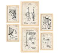 Nacnic Ensemble de 6 affiches de brevets Instrument à cordes. Affiches avec des illustrations de brevets rétro pour votre maison. Décoration intérieure de style vintage. Formats A4 et A3. Avec cadre.