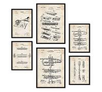 Nacnic Ensemble de 6 affiches de brevets Instrument à vent. Affiches avec des illustrations de brevets rétro pour votre maison. Décoration intérieure de style vintage. Formats A4 et A3. Avec cadre.