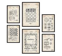 Nacnic Ensemble de 6 affiches de brevets Jeu de plateau. Affiches avec des illustrations de brevets rétro pour votre maison. Décoration intérieure de style vintage. Formats A4 et A3. Avec cadre.
