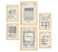 Nacnic Ensemble de 6 affiches de brevets Jeu de plateau. Affiches avec des illustrations de brevets rétro pour votre maison. Décoration intérieure de style vintage. Formats A4 et A3. Avec cadre.