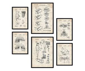 Nacnic Ensemble de 6 affiches de brevets Jouets. Affiches avec des illustrations de brevets rétro pour votre maison. Décoration intérieure de style vintage. Formats A4 et A3. Avec cadre.