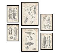 Nacnic Ensemble de 6 affiches de brevets Le surf. Affiches avec des illustrations de brevets rétro pour votre maison. Décoration intérieure de style vintage. Formats A4 et A3. Avec cadre.