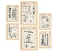 Nacnic Ensemble de 6 affiches de brevets Le surf. Affiches avec des illustrations de brevets rétro pour votre maison. Décoration intérieure de style vintage. Formats A4 et A3. Avec cadre.